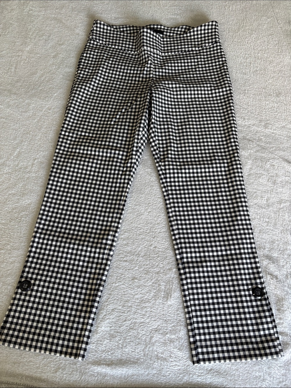 UP! Pants Black White Gingham Pull-On Slim Ankle Pants Button Hem Size 14 EUC